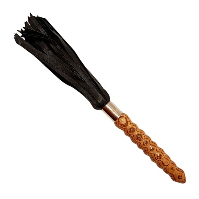 Yak-Leder-Flogger mit DILDO-Griffstück aus Zebranoholz