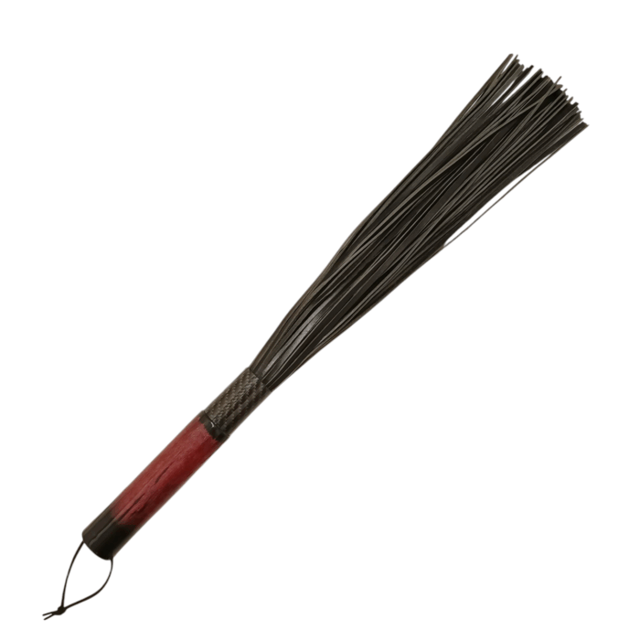 Fieser Flogger aus dünnem Rind-Gürtelleder mit rot-schwarzem Epoxidharzgriff