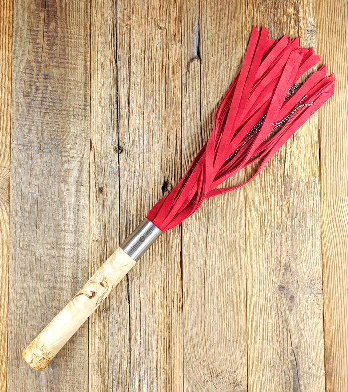 Leder-Ketten-Flogger - Kalbveloursleder (rot) & Black-Palimra-Holz (Kopie)